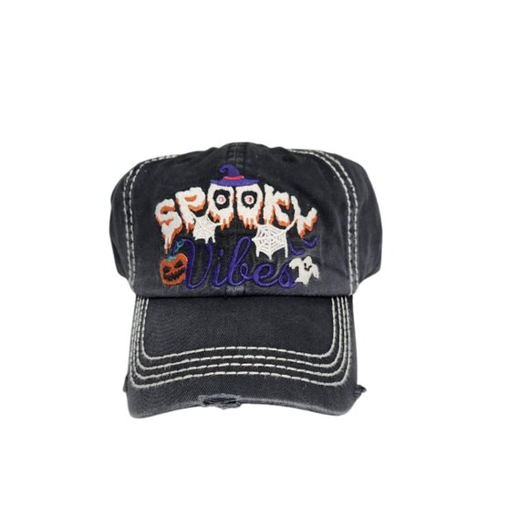 Distressed Black 'Spooky Vibes' Cap - Picture 1 of 4